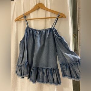 Jean raw edge boutique top